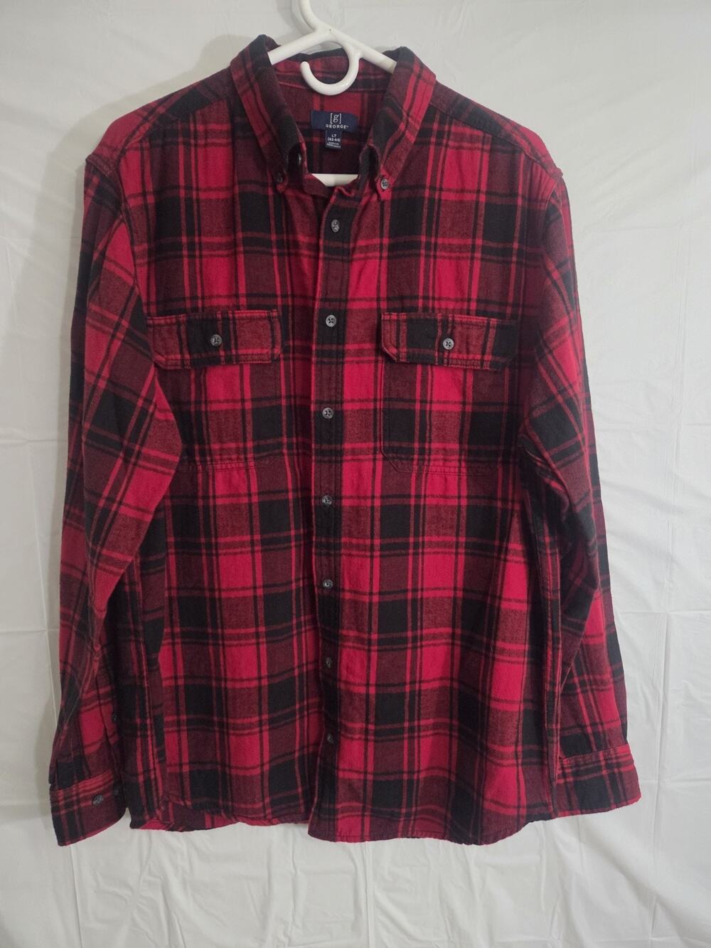 Flannel Button-Down Shirt Mens LT 42-44 Buffalo Plaid Lumberjack Rustic Cabin
